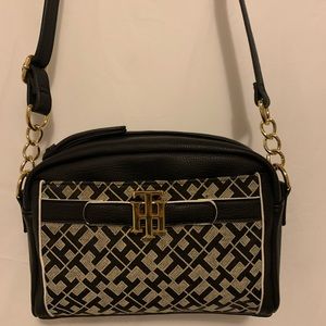 Tommy Hilfiger Black and White Monogram Crossbody Bag